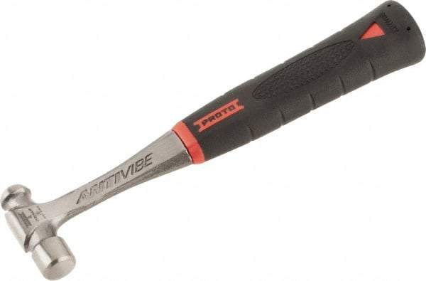 Proto - 1/4 Lb Head Steel Ball Pein Hammer - 10" Steel Handle with Grip, 0.81" Face Diam, 10" OAL, AntiVibe, Molded Textured Rubber Grip - Exact Tool & Supply