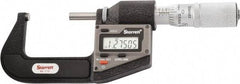 Starrett - 25.4 to 50.8 mm Range, 0.0001" Resolution, Standard Throat, Electronic Outside Micrometer - 0.0001" Accuracy, Friction Thimble, Micro Lapped Carbide Face, CR2450 Battery, Includes 3V Battery - Exact Tool & Supply