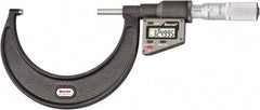 Starrett - 76 to 101 mm Range, 0.0001" Resolution, Standard Throat, Electronic Outside Micrometer - 0.0002" Accuracy, Friction Thimble, Micro Lapped Carbide Face, CR2450 Battery, Includes 3V Battery - Exact Tool & Supply