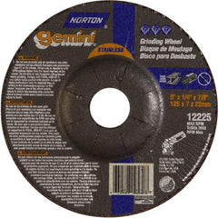 Norton - 24 Grit, 5" Wheel Diam, 1/4" Wheel Thickness, 7/8" Arbor Hole, Type 27 Depressed Center Wheel - Aluminum Oxide - Exact Tool & Supply