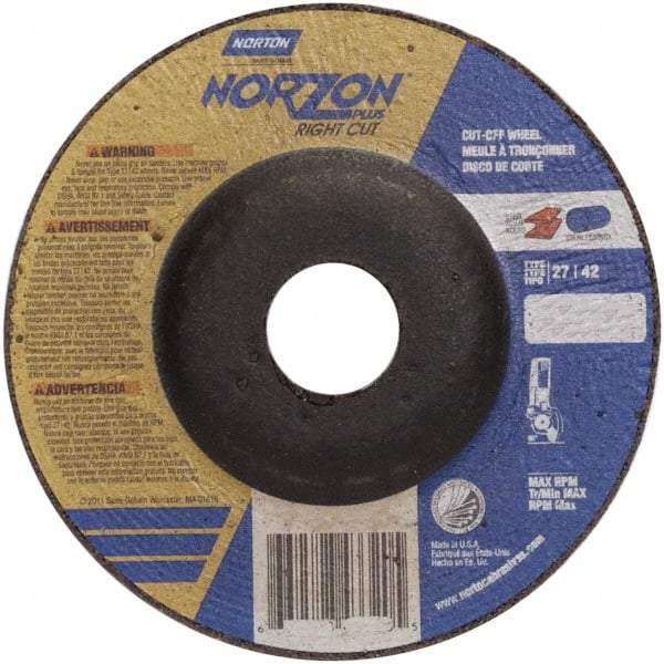Norton - 46 Grit, 5" Wheel Diam, 7/8" Arbor Hole, Type 27 Depressed Center Wheel - Ceramic - Exact Tool & Supply