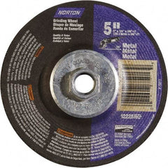 Norton - 24 Grit, 5" Wheel Diam, 1/4" Wheel Thickness, Type 27 Depressed Center Wheel - Aluminum Oxide - Exact Tool & Supply