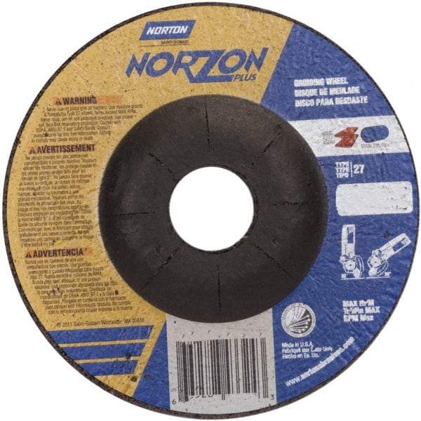 Norton - 24 Grit, 5" Wheel Diam, 1/8" Wheel Thickness, 7/8" Arbor Hole, Type 27 Depressed Center Wheel - Ceramic, 12,225 Max RPM - Exact Tool & Supply