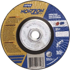 Norton - 24 Grit, 5" Wheel Diam, 1/4" Wheel Thickness, Type 27 Depressed Center Wheel - Ceramic, 12,225 Max RPM - Exact Tool & Supply