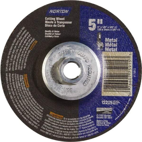 Norton - 24 Grit, 5" Wheel Diam, 5/8" Wheel Thickness, Type 27 Depressed Center Wheel - Aluminum Oxide - Exact Tool & Supply