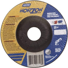 Norton - 24 Grit, 5" Wheel Diam, 1/4" Wheel Thickness, 7/8" Arbor Hole, Type 27 Depressed Center Wheel - Ceramic, 12,225 Max RPM - Exact Tool & Supply