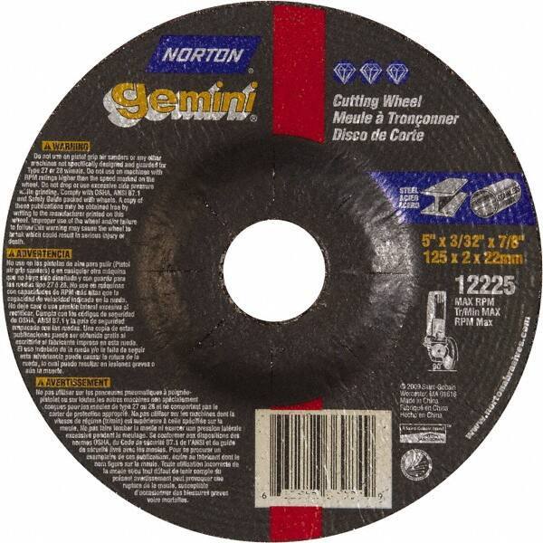 Norton - 46 Grit, 5" Wheel Diam, 3/32" Wheel Thickness, 7/8" Arbor Hole, Type 27 Depressed Center Wheel - Aluminum Oxide - Exact Tool & Supply