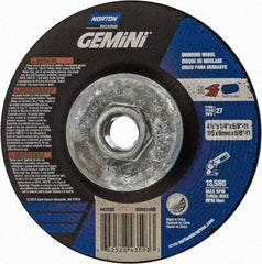 Norton - 24 Grit, 4-1/2" Wheel Diam, 1/4" Wheel Thickness, Type 27 Depressed Center Wheel - Aluminum Oxide, 13,580 Max RPM - Exact Tool & Supply