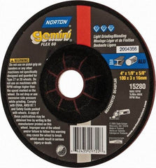 Norton - 60 Grit, 4" Wheel Diam, 1/8" Wheel Thickness, 5/8" Arbor Hole, Type 27 Depressed Center Wheel - Aluminum Oxide, 13,500 Max RPM - Exact Tool & Supply