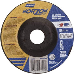Norton - 36 Grit, 4-1/2" Wheel Diam, 1/8" Wheel Thickness, 7/8" Arbor Hole, Type 27 Depressed Center Wheel - Ceramic, 13,580 Max RPM - Exact Tool & Supply