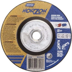 Norton - 24 Grit, 4-1/2" Wheel Diam, 1/8" Wheel Thickness, Type 27 Depressed Center Wheel - Ceramic, 13,580 Max RPM - Exact Tool & Supply