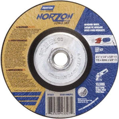 Norton - 24 Grit, 4-1/2" Wheel Diam, 1/4" Wheel Thickness, Type 27 Depressed Center Wheel - Ceramic - Exact Tool & Supply