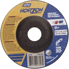 Norton - 24 Grit, 4-1/2" Wheel Diam, 1/4" Wheel Thickness, 7/8" Arbor Hole, Type 27 Depressed Center Wheel - Ceramic, 13,580 Max RPM - Exact Tool & Supply