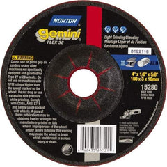 Norton - 36 Grit, 4-1/2" Wheel Diam, 1/8" Wheel Thickness, Type 29 Depressed Center Wheel - Aluminum Oxide - Exact Tool & Supply