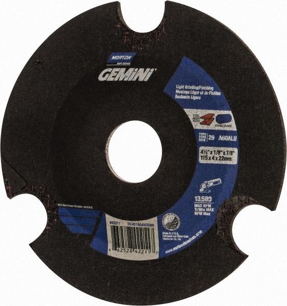 Norton - 60 Grit, 4-1/2" Wheel Diam, 1/8" Wheel Thickness, 7/8" Arbor Hole, Type 29 Depressed Center Wheel - Aluminum Oxide - Exact Tool & Supply
