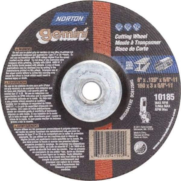 Norton - 36 Grit, 6" Wheel Diam, 1/8" Wheel Thickness, Type 27 Depressed Center Wheel - Aluminum Oxide - Exact Tool & Supply