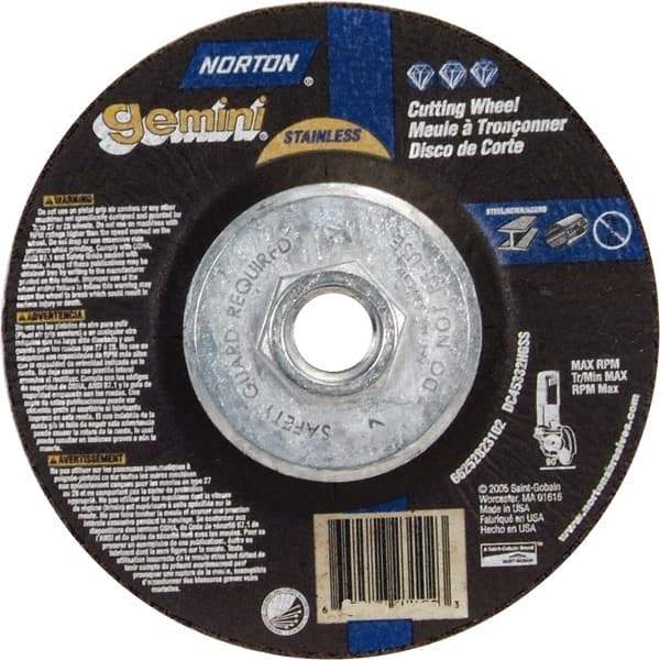 Norton - 36 Grit, 4-1/2" Wheel Diam, 3/32" Wheel Thickness, Type 27 Depressed Center Wheel - Aluminum Oxide - Exact Tool & Supply
