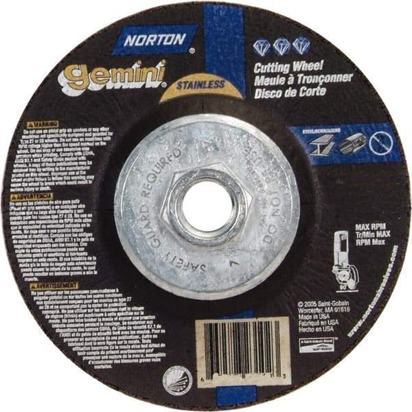 Norton - 36 Grit, 6" Wheel Diam, 3/32" Wheel Thickness, Type 27 Depressed Center Wheel - Aluminum Oxide - Exact Tool & Supply
