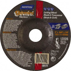 Norton - 46 Grit, 5" Wheel Diam, 7/8" Arbor Hole, Type 27 Depressed Center Wheel - Aluminum Oxide - Exact Tool & Supply