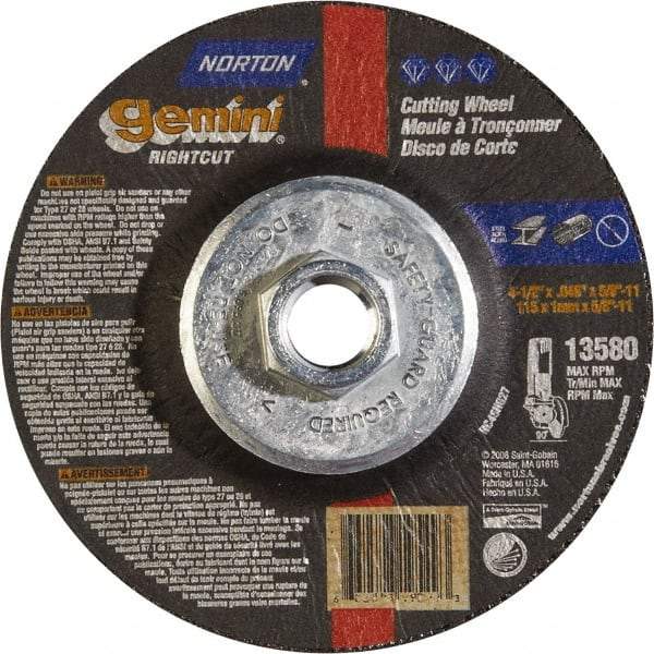 Norton - 46 Grit, 4-1/2" Wheel Diam, Type 27 Depressed Center Wheel - Aluminum Oxide - Exact Tool & Supply
