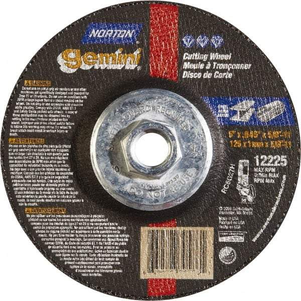 Norton - 46 Grit, 5" Wheel Diam, Type 27 Depressed Center Wheel - Aluminum Oxide - Exact Tool & Supply