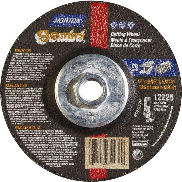 Norton - 46 Grit, 5" Wheel Diam, Type 27 Depressed Center Wheel - Aluminum Oxide - Exact Tool & Supply