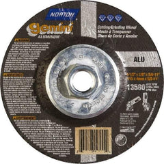 Norton - 24 Grit, 4-1/2" Wheel Diam, 1/8" Wheel Thickness, Type 27 Depressed Center Wheel - Aluminum Oxide, 13,580 Max RPM - Exact Tool & Supply