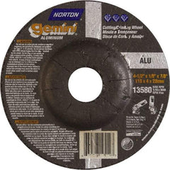 Norton - 24 Grit, 4-1/2" Wheel Diam, 1/8" Wheel Thickness, 7/8" Arbor Hole, Type 27 Depressed Center Wheel - Aluminum Oxide, 13,580 Max RPM - Exact Tool & Supply