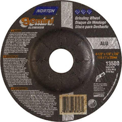 Norton - 24 Grit, 4-1/2" Wheel Diam, 1/4" Wheel Thickness, 7/8" Arbor Hole, Type 27 Depressed Center Wheel - Aluminum Oxide, 13,580 Max RPM - Exact Tool & Supply