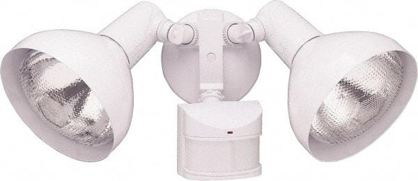 Heath/Zenith - 1 Head, 100 Ft. Detection, 240° Angle, Halogen Lamp Motion Sensing Light Fixture - 120 Watt, Metal, Bronze Housing, Wall, Eave Mounted, 7.6 Inch Long x 5.6 Inch Wide x 7.1 Inch High - Exact Tool & Supply