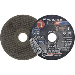 WALTER Surface Technologies - 2" 24 Grit Aluminum Oxide Cutoff Wheel - 1/2" Thick, 3/8" Arbor, 31,000 Max RPM, Use with Die Grinders - Exact Tool & Supply