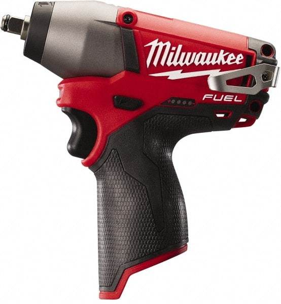 Milwaukee Tool - 3/8" Drive 12 Volt Pistol Grip Cordless Impact Wrench & Ratchet - 0 to 2,650 RPM, 0 to 3,500 BPM, 116.66 Ft/Lb Torque, Lithium-Ion Batteries Not Included - Exact Tool & Supply