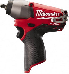 Milwaukee Tool - 3/8" Drive 12 Volt Pistol Grip Cordless Impact Wrench & Ratchet - 0 to 2,650 RPM, 0 to 3,500 BPM, 116.66 Ft/Lb Torque, Lithium-Ion Batteries Not Included - Exact Tool & Supply
