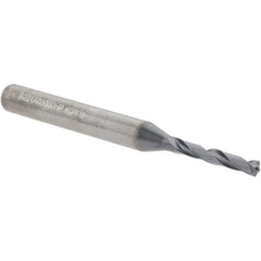 Kennametal - 3mm Spiral Flute Solid Carbide Screw Machine Drill Bit - Multilayer TiAlN Finish, Right Hand Cut, 20mm Flute Length, 62mm OAL, Standard Point, Straight Shank - Exact Tool & Supply
