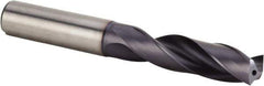 Kennametal - 17/32" 140° Spiral Flute Solid Carbide Screw Machine Drill Bit - Multilayer TiAlN Finish, Right Hand Cut, 60mm Flute Length, 107mm OAL, Standard Point, Straight Shank, Through Coolant - Exact Tool & Supply