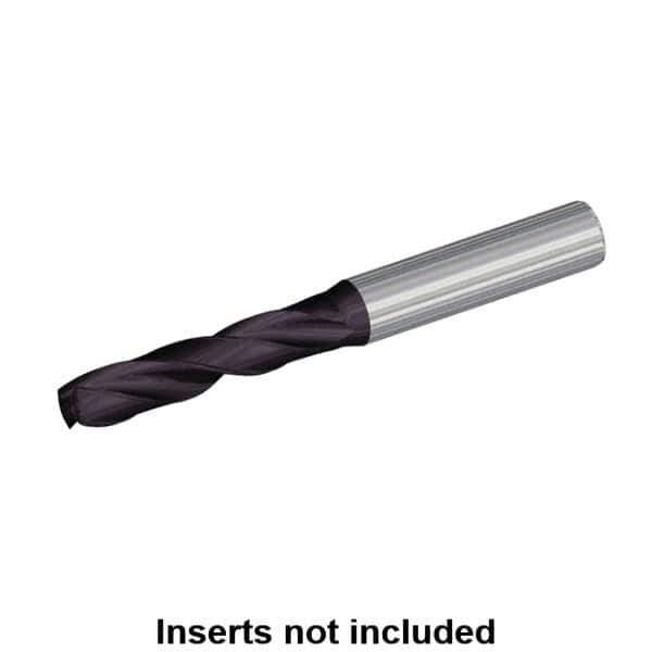 Kennametal - 0.358" 140° Spiral Flute Solid Carbide Screw Machine Drill Bit - Multilayer TiAlN Finish, Right Hand Cut, 47mm Flute Length, 89mm OAL, Standard Point, Straight Shank, Through Coolant - Exact Tool & Supply