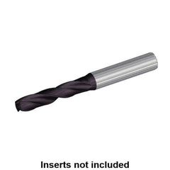 Kennametal - 0.358" 140° Spiral Flute Solid Carbide Screw Machine Drill Bit - Multilayer TiAlN Finish, Right Hand Cut, 47mm Flute Length, 89mm OAL, Standard Point, Straight Shank, Through Coolant - Exact Tool & Supply