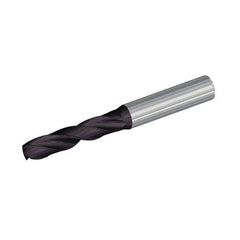 Kennametal - 8.1mm 140° Solid Carbide Jobber Drill - TiAlN Finish, Right Hand Cut, Spiral Flute, Straight Shank, 103mm OAL, Standard Point - Exact Tool & Supply