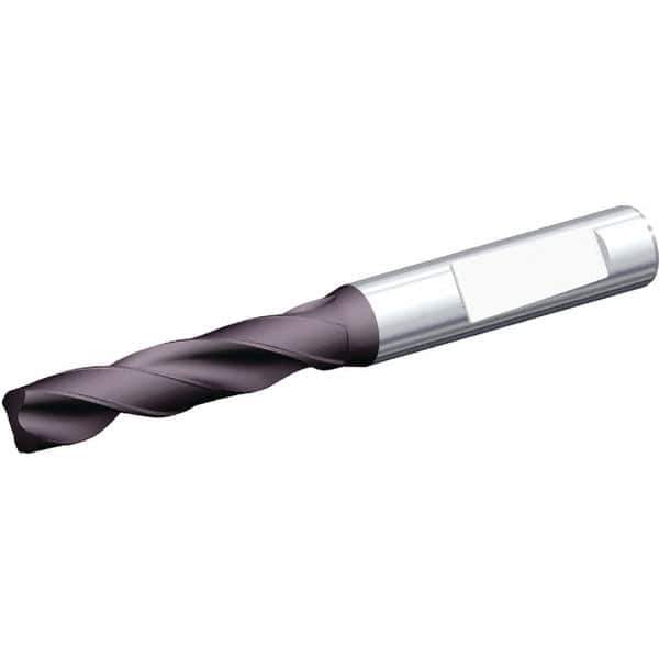 Kennametal - 12.2mm 140° Spiral Flute Solid Carbide Screw Machine Drill Bit - Multilayer TiAlN Finish, Right Hand Cut, 60mm Flute Length, 107mm OAL, Standard Point, Whistle Notch Shank - Exact Tool & Supply