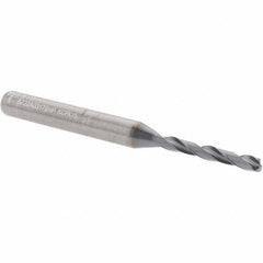 Kennametal - 1/8" 135° Solid Carbide Jobber Drill - Multilayer TiAlN Finish, Right Hand Cut, Spiral Flute, Straight Shank, 66mm OAL, Standard Point - Exact Tool & Supply