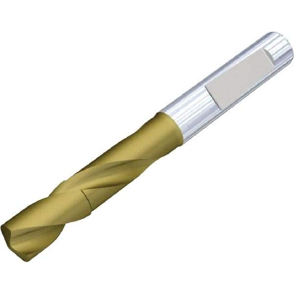 Kennametal - 18.3mm 140° Solid Carbide Jobber Drill - Multilayer TiAlN Finish, Right Hand Cut, Spiral Flute, Whistle Notch Shank, Standard Point - Exact Tool & Supply