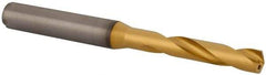 Kennametal - 6.1mm 140° Spiral Flute Solid Carbide Screw Machine Drill Bit - Multilayer TiAlN Finish, Right Hand Cut, 34mm Flute Length, 79mm OAL, Standard Point, Straight Shank, Through Coolant - Exact Tool & Supply