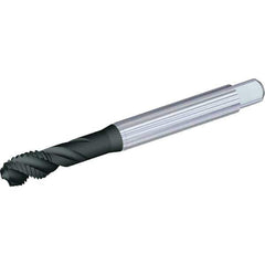 Kennametal - M8x1.00 Metric Fine 3 Flute 6H Modified Bottoming Spiral Flute Tap - Powdered Metal, TiN Finish, 90mm OAL, Right Hand Flute, Right Hand Thread, Series T604 - Exact Tool & Supply