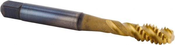 Kennametal - 1/4-28 UNF 3 Flute 3BX Modified Bottoming Spiral Flute Tap - Powdered Metal, TiCN/TiN Finish, 63.25mm OAL, Right Hand Flute, Right Hand Thread, Series T630 - Exact Tool & Supply