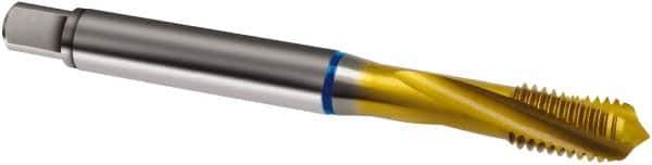 Guhring - M3x0.50 Metric 3 Flute 6H Modified Bottoming Spiral Flute Tap - Cobalt, TiN Finish, 56mm OAL, Right Hand Flute, Right Hand Thread, D2/D3, Series 2896 - Exact Tool & Supply