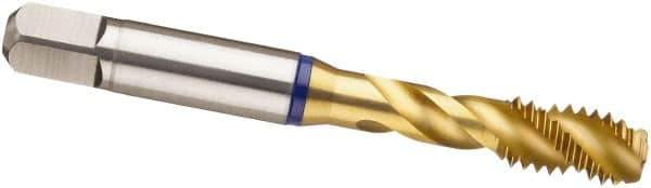 Guhring - 9/16-12 UNC 4 Flute 2B Modified Bottoming Spiral Flute Tap - Powdered Metal, TiN Finish, 3.591" OAL, Right Hand Flute, Right Hand Thread, H5/H6, Series 3910 - Exact Tool & Supply