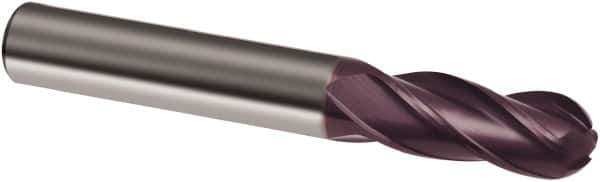 Guhring - 7/16" Diam, 2" LOC, 4 Flute Solid Carbide Ball End Mill - FIREX Finish, Single End, 4-1/2" OAL, 7/16" Shank Diam, Spiral Flute - Exact Tool & Supply