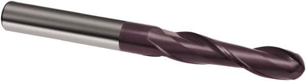 Guhring - 7/16" Diam, 2" LOC, 2 Flute Solid Carbide Ball End Mill - FIREX Finish, Single End, 4-1/2" OAL, 7/16" Shank Diam, Spiral Flute - Exact Tool & Supply