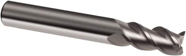 Guhring - 4.5mm, 8mm LOC, 4.5mm Shank Diam, 50mm OAL, 3 Flute, Solid Carbide Square End Mill - Single End, Uncoated, Spiral Flute, 45° Helix, Right Hand Cut, Right Hand Flute, Series 3203 - Exact Tool & Supply