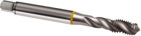Guhring - M3.5x0.60 Metric 3 Flute 6H Modified Bottoming Spiral Flute Tap - Cobalt, Bright Finish, 56mm OAL, Right Hand Flute, Right Hand Thread, D3/D4, Series 810 - Exact Tool & Supply